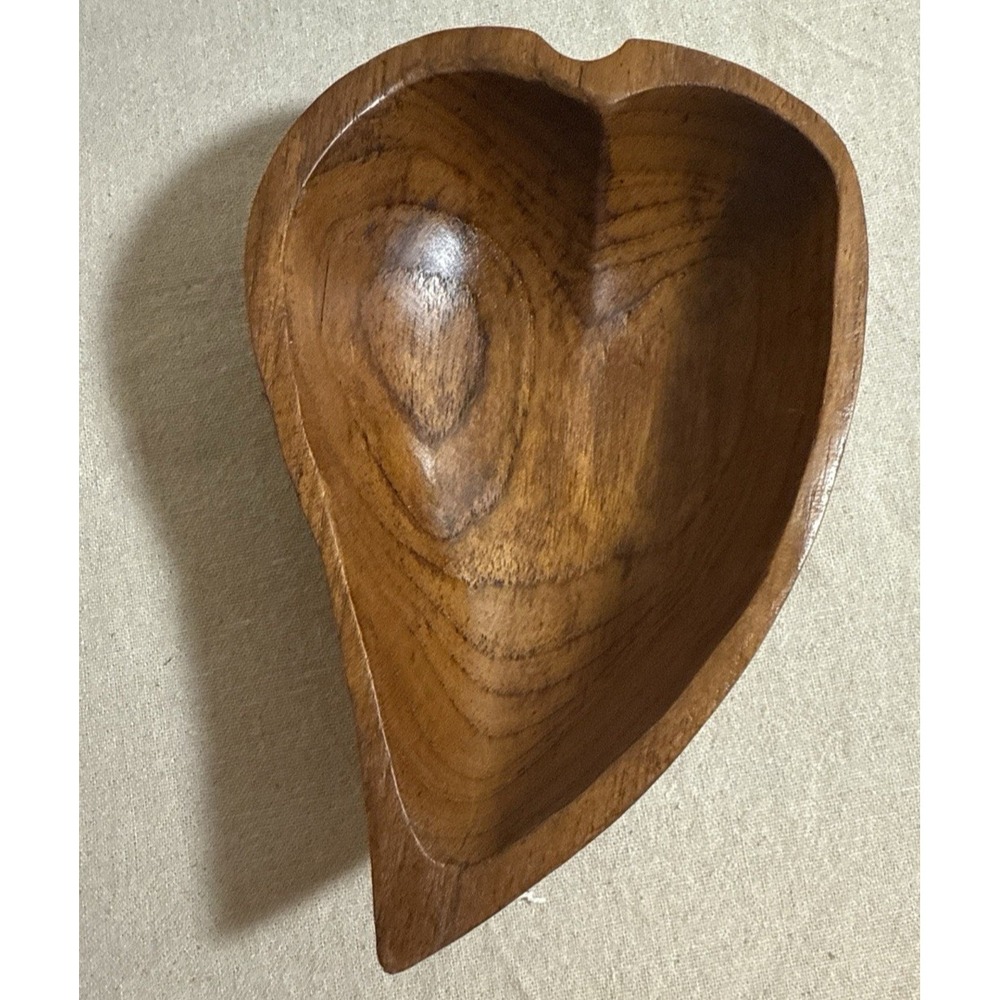 Vintage Wood Bowl - Spade Shaped 7"x 5" Varnish has Wear